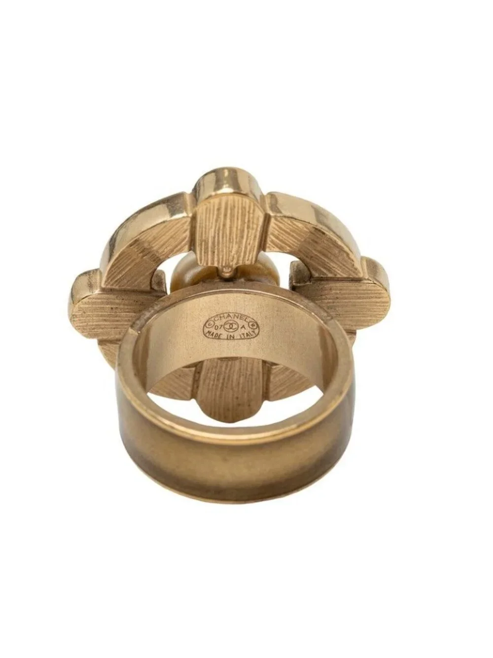 Chanel 07A CC Logo Ring Gold Brown Plated Faux Pearl